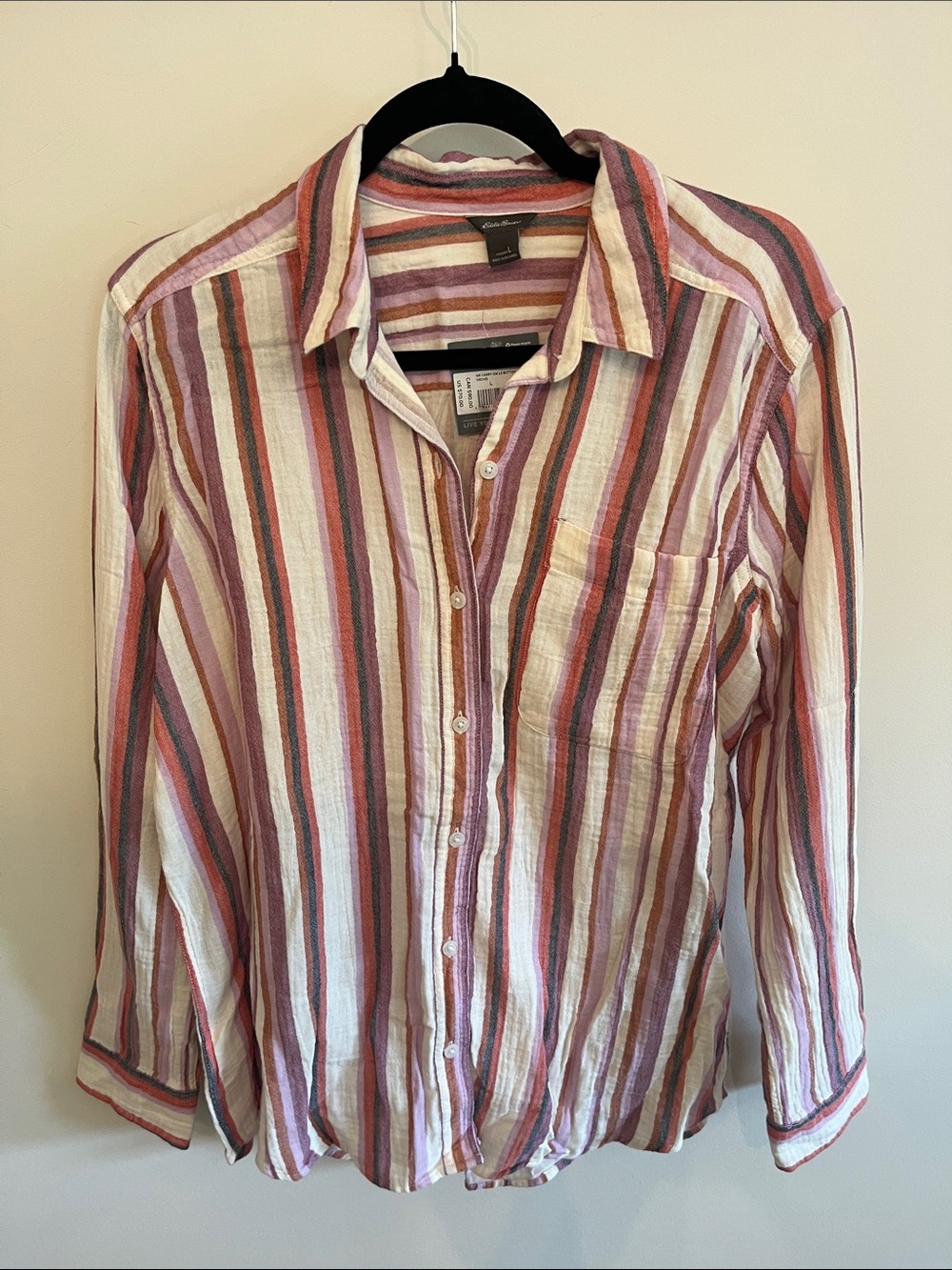 Eddie Bauer Multistripe Button-Down Shirt in White, Pink, Rust and Blue-Grey - Picture 1 of 6